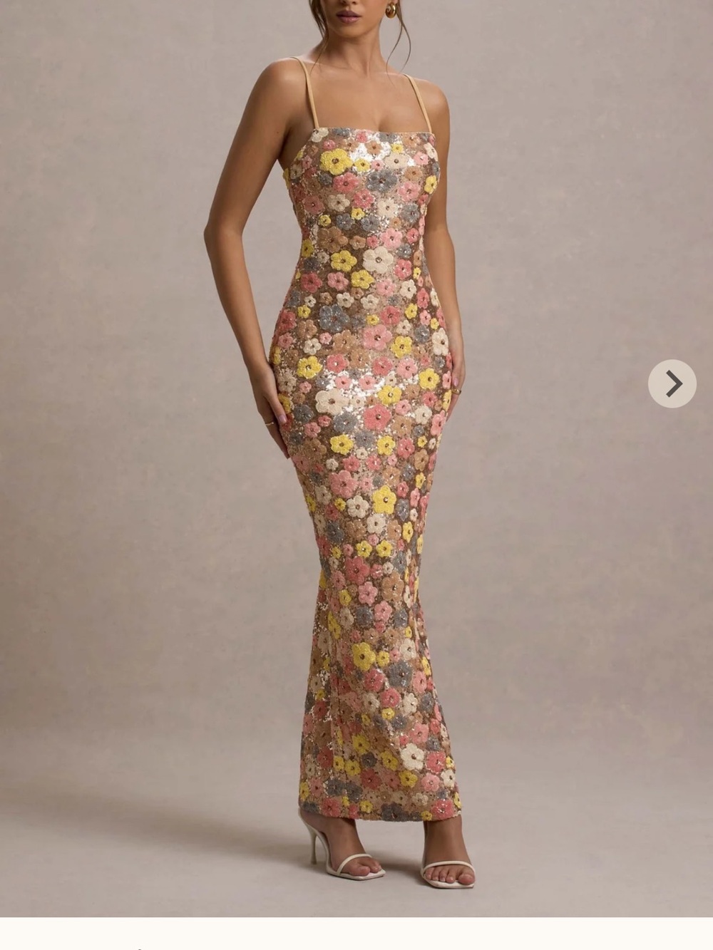 Floral Sequin Slip Dress in Pink and Yellow